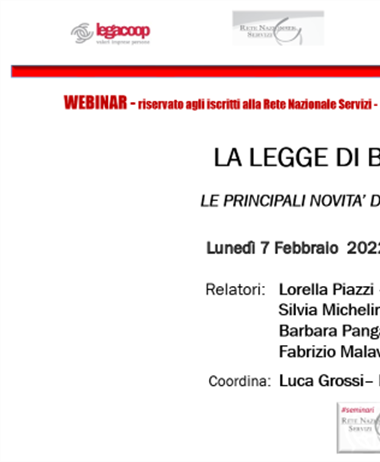 Webinar lunedì 7 febbraio: legge di Bilancio 2022 - le principali novità