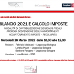 Bilancio 2021 e calcolo imposte: webinar il 16 marzo