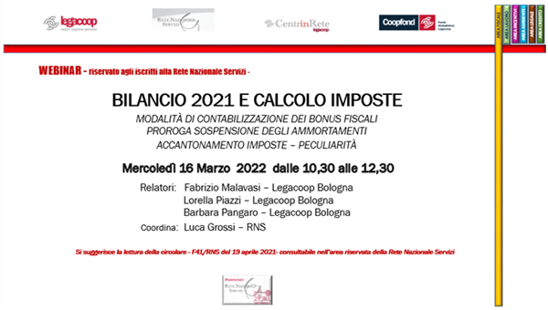 Bilancio 2021 e calcolo imposte: webinar il 16 marzo