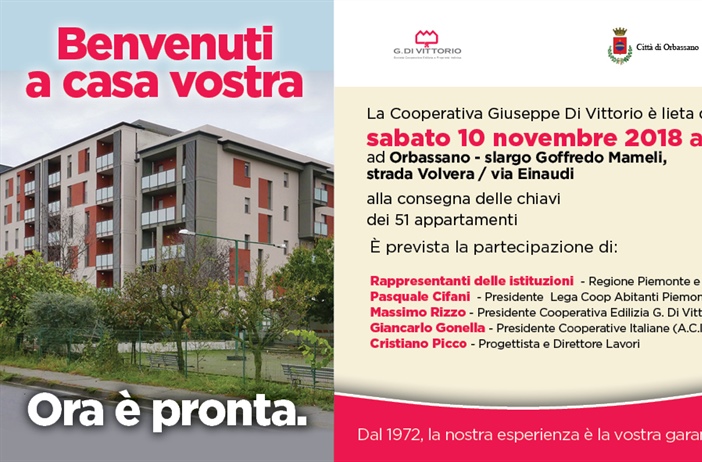 Cooperativa G. Di Vittorio. Consegna delle chiavi ad Orbassano